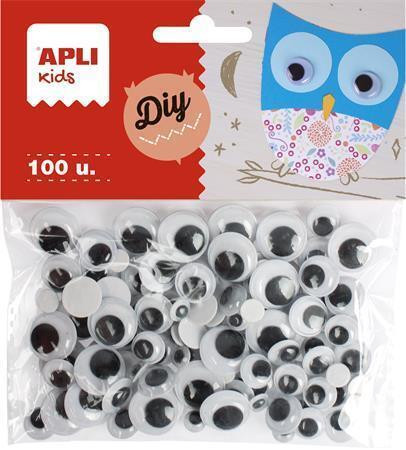 Samolepicí pohyblivé oči "Creative", černá-bílá, 100 ks, APLI 13263