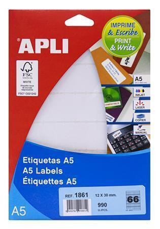 Etikety, zaoblené rohy,  12x30 mm, 990 ks/bal., A5, APLI