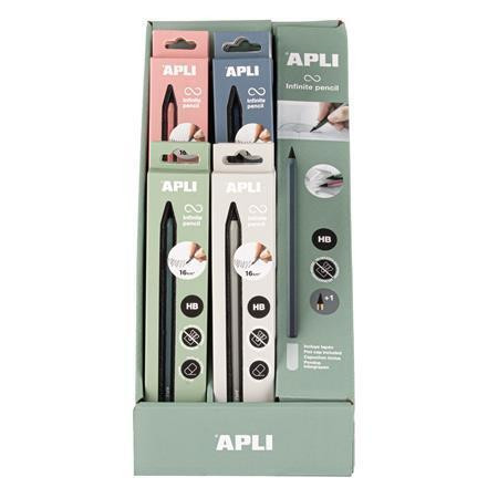 Nekonečná tužka "Infinite", displej/20 ks, mix barev, HB, šestihranná, s náhradní špičkou, APLI 1969