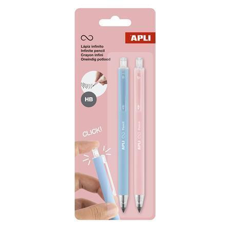 Nekonečná tužka "Infinite Click", modrá a růžová, HB, stiskací mechanismus, 2 ks, APLI 20066