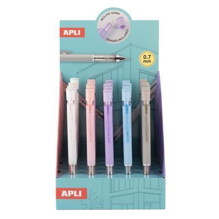 Mechanická tužka, displej/25 ks, různé barvy, 0,7 mm, s gumou, APLI 20273