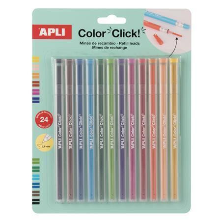 Náplň do mechanické pastelky "Color Click", 12 barev, 24 ks/balení, APLI 20548