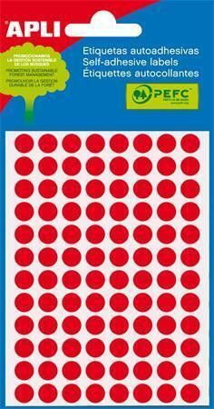 Etikety, fluorescentní červené, kruhové, průměr 8 mm, 288 etiket/balení, APLI