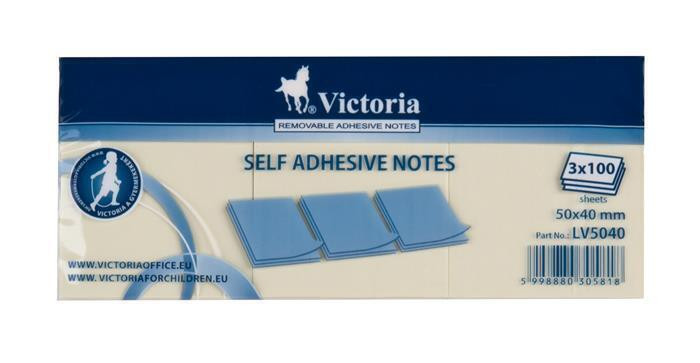 Samolepicí bloček, žlutá, 50 x 40 mm, 3x 100  listů, VICTORIA