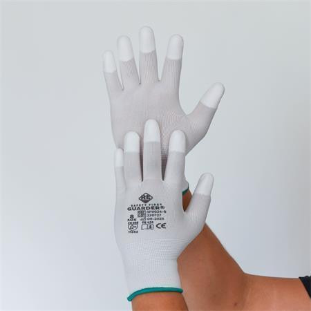 Montážní ESD rukavice, šedo-bílá, pletené, S, z karbon-polyesteru, PU prsty, 12 párů, SF0026-7