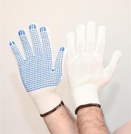 Ochranné rukavice, přírodní bílá, pletené, XL, z bavlny a polyesteru, PVC terčíky, 12 párů, SF0011-1