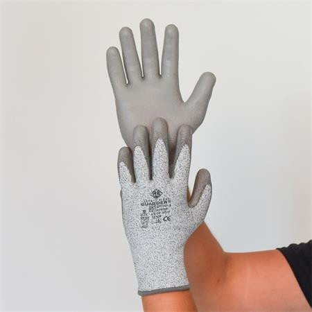 Ochranné rukavice, šedá, HPPE, velikost L, odolné proti proříznutí, PU dlaň, 1 pár, SF0251-9