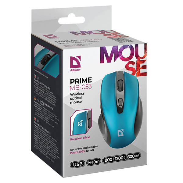 Defender PRIME MB-053 Myš bezdrátová, tyrkysová, 1600DPI