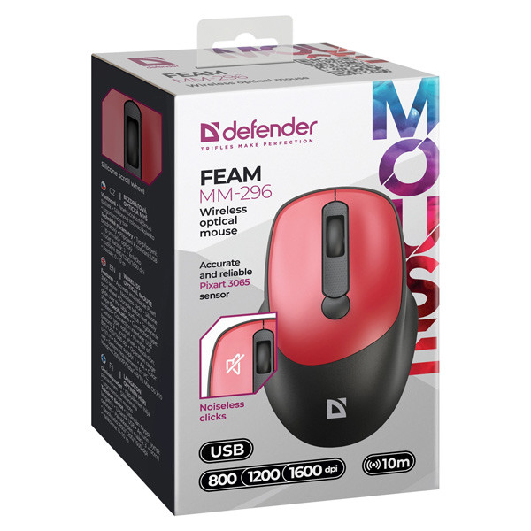 Defender FEAM MM-296 Myš bezdrátová, černo-červená, 1600DPI