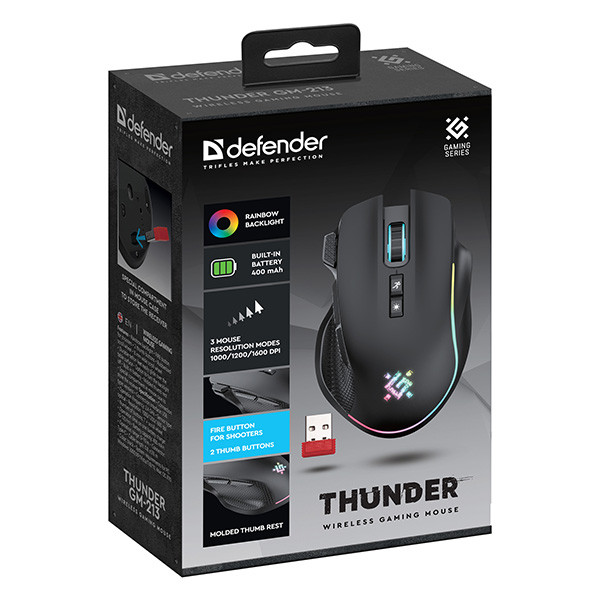 Defender THUNDER GM-213 Myš bezdrátová, černá, 1600DPI