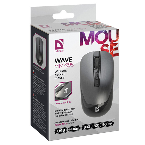 Defender WAVE MM-995 Myš bezdrátová, stříbrná, 1600DPI