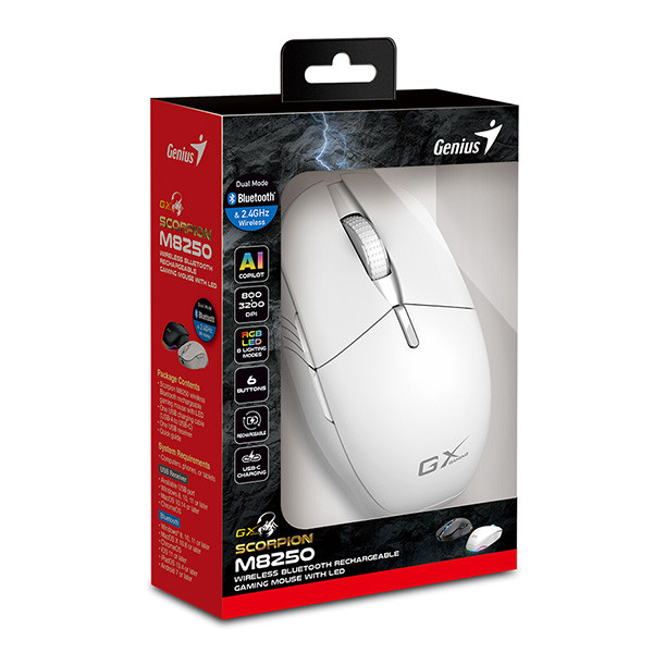 Genius GX GAMING Scorpion M8250 AI Myš bezdrátová, bílá, 3200DPI