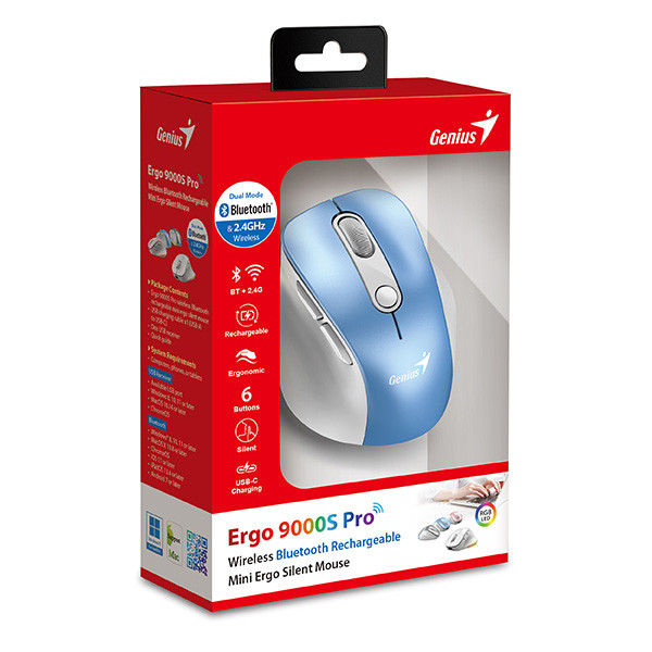 Genius Ergo 9000S Pro Myš bezdrátová, bílo-modrá, 2400DPI