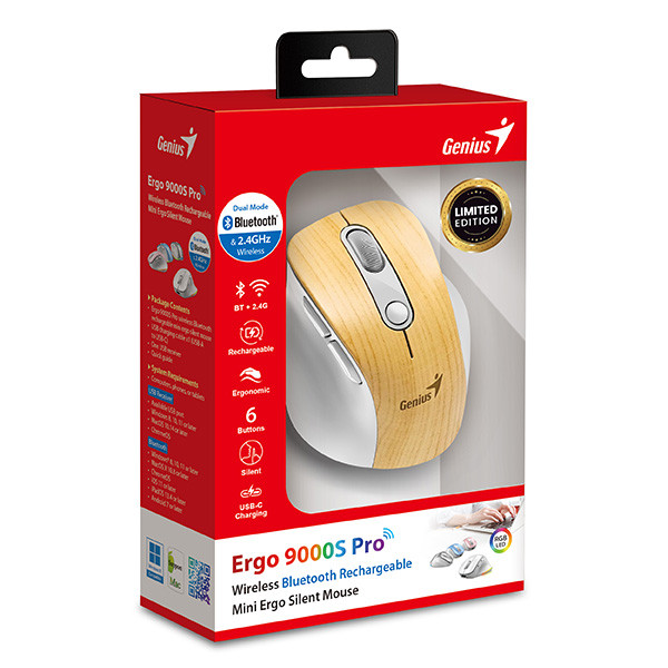 Genius Ergo 9000S Pro Myš bezdrátová, bílo-béžová, 2400DPI