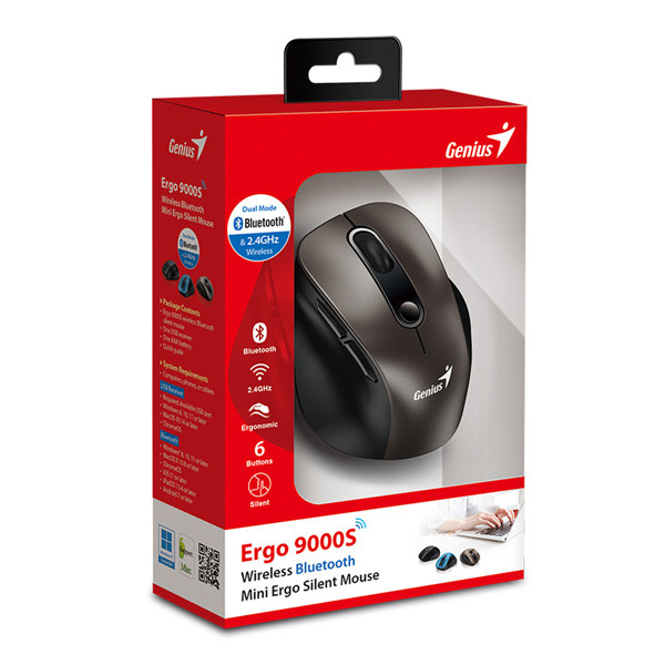 Genius Ergo 9000S Myš bezdrátová, titanová, 2400DPI
