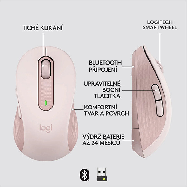 Logitech M650 Myš bezdrátová, růžová, 2000DPI
