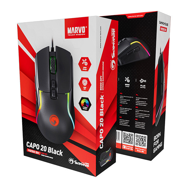 Marvo CAPO 20 Myš drátová, černá, 8000DPI