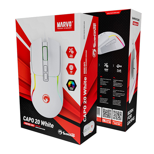 Marvo CAPO 20 Myš drátová, bílá, 8000DPI