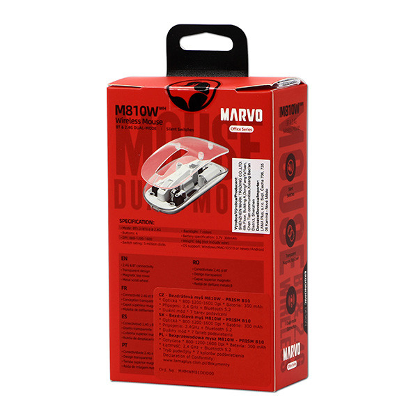 Marvo PRISM B10 White Myš bezdrátová, bílá, 1600DPI