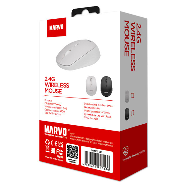 Marvo WM103WH Myš bezdrátová, bílá, 1600DPI