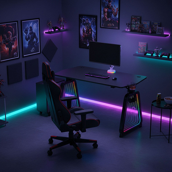ULTRADESK Herní stůl BOOSTER, 136x70,5 cm, 75 cm, RGB podsvícení, držák sluchátek i nápojů