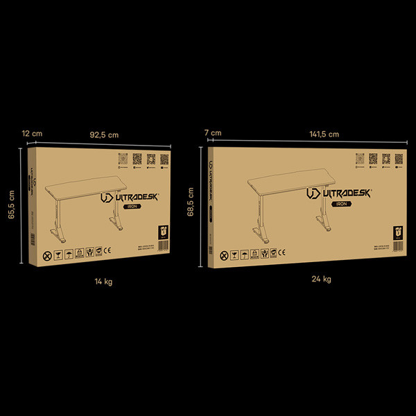 ULTRADESK Herní stůl IRON BLACK, 132,5x60,5 cm, 71-81  cm, mechanicky nastavitelná výška,RGB podsvícení