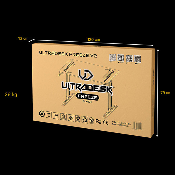 ULTRADESK Herní stůl FREEZE V2, 109x69 cm, 75 cm, povrch z tvrzeného skla ULTRA-GLASS