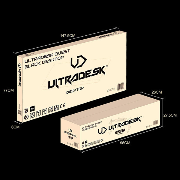 ULTRADESK Herní stůl QUEST, 140x70cm, 72-120cm, černá-bílá