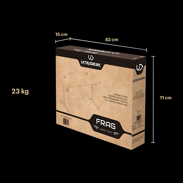 ULTRADESK Herní stůl FRAG - RED V3, 140x60 cm, 76 cm, s XXL podložkou pod myš, s ultradesk BEAM, držák sluchátek i nápojů, DOPRODE