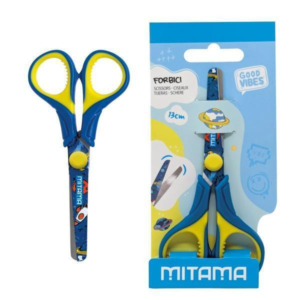 Nůžky "GOOD VIBES", modrá/žlutá, dětské, 13 cm, MITAMA 61286-90169