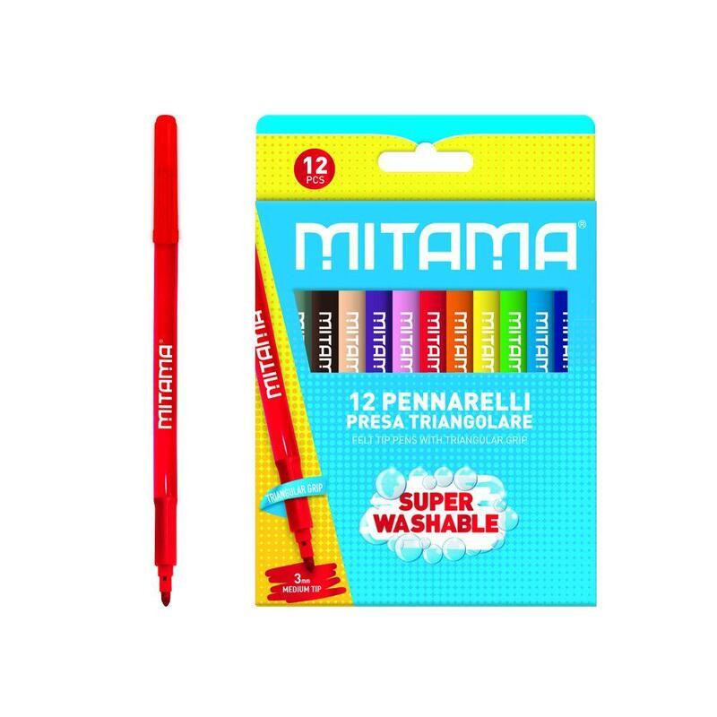 Fixy, sada, 12 barev, omyvatelné, 3 mm, trojhranné, MITAMA 61995
