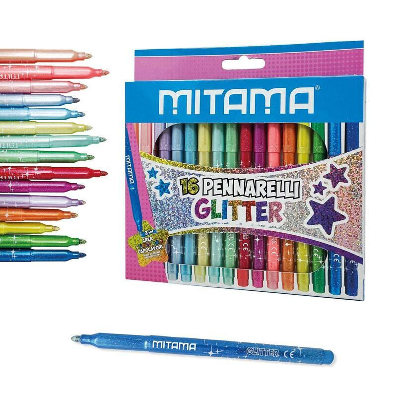 Fixy se třpytkami, 16 různých barev, 3 mm, trojhranné, MITAMA 62845