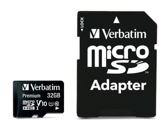 Paměťová karta "Premium", microSDHC, 32GB, CL10/U1, 45/10 MB/s, adaptér, VERBATIM