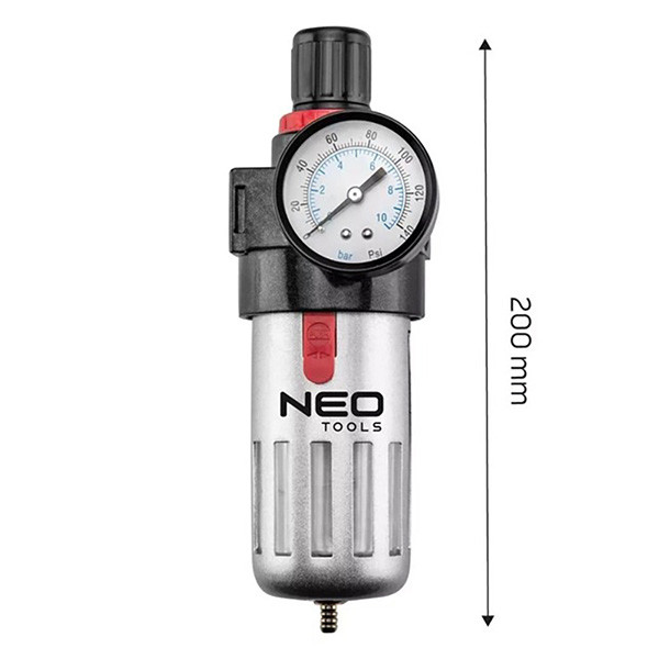 Vypouštěcí filtr s redukčním ventilem 1/2" z z tvrzené oceli, 14-732, vysoká propustnost filtru, NEO TOOLS