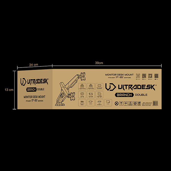 ULTRADESK SWORD Double Polohovatelný držák pro 2 monitory, černý, 2x12KG, 17"-40"