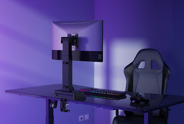 Powerton ERGO LEVION Držák monitoru s automaticky nastavitelnou výškou, černá, 10KG, svorka, 17"-32", bezdrátová nabíječka