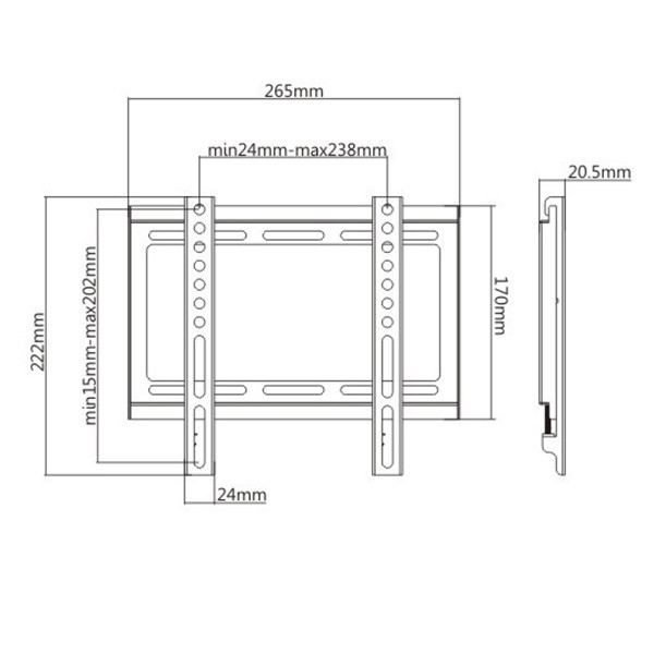 Fixní držák TV KL22G-22F, 23"-42", 35 kg max, 50x50-200x200 VESA, 20,5mm, černý