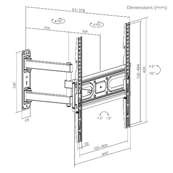 Polohovatelný držák TV LPA78-443, 32"-55", 35 kg max, 100x100 - 400x400 VESA, 63mm-358mm, černý