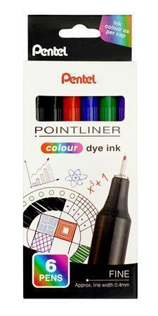 Liner "Pointliner", 6 různých barev, 0,4 mm, sada, PENTEL S40-6