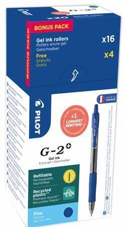 Gelové pero "G-2", modrá, 0,32 mm, stiskací mechanismus, 20 ks/balení, PILOT BL-G2-7-L-DOBOZ