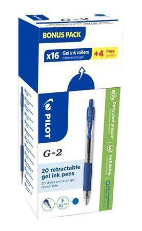 Gelové pero "G-2, Bonus Pack", modrá, 0,25 mm, stiskací mechanismus, PILOT BL-G2-5-20L