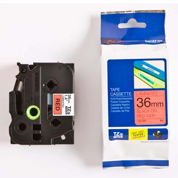 Brother originální páska do tiskárny štítků, Brother, TZE-461, černý tisk/červený podklad, laminovaná, 8m, 36mm
