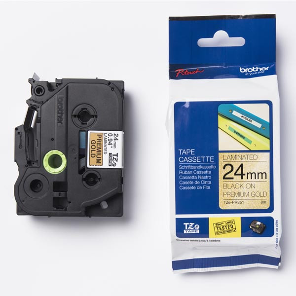 Brother originální páska do tiskárny štítků, Brother, TZE-PR851, černý tisk/zlatý podklad, laminovaná, 8m, 24mm