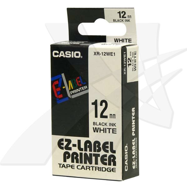 Casio originální páska do tiskárny štítků, Casio, XR-12WE1, černý tisk/bílý podklad, nelaminovaná, 8m, 12mm