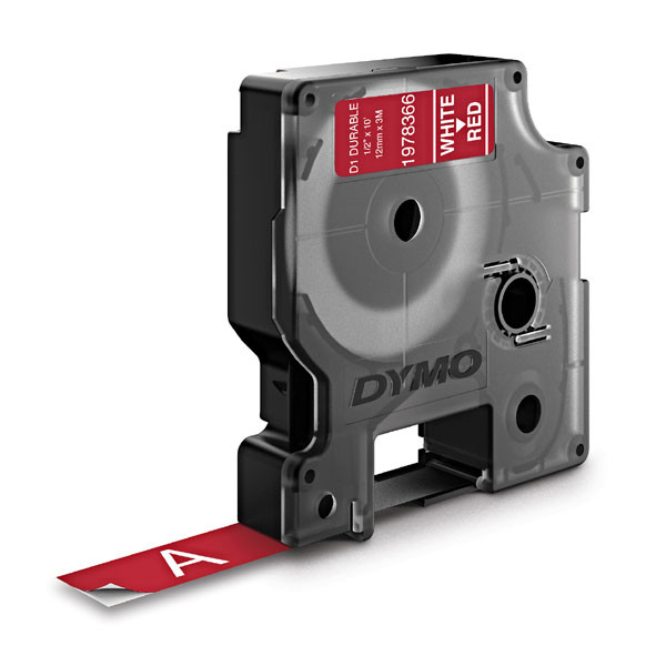 Dymo originální páska do tiskárny štítků, Dymo, 1978366, bilý tisk/červený podklad, 3m, 12mm, D1, permanentní vinylová