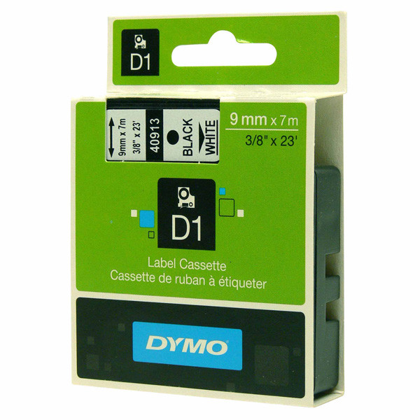 Dymo originální páska do tiskárny štítků, Dymo, 40913, S0720680, černý tisk/bílý podklad, 7m, 9mm, D1