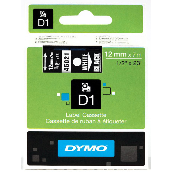 Dymo originální páska do tiskárny štítků, Dymo, 45021, S0720610, bílý tisk/černý podklad, 7m, 12mm, D1