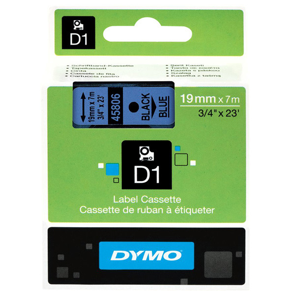 Dymo originální páska do tiskárny štítků, Dymo, 45806, S0720860, černý tisk/modrý podklad, 7m, 19mm, D1