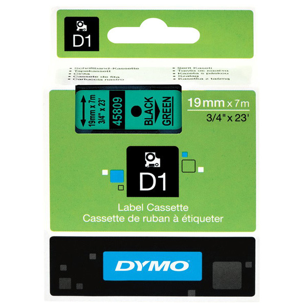 Dymo originální páska do tiskárny štítků, Dymo, 45809, S0720890, černý tisk/zelený podklad, 7m, 19mm, D1