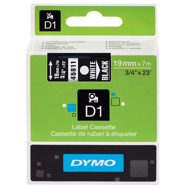 Dymo originální páska do tiskárny štítků, Dymo, 45811, S0720910, bílý tisk/černý podklad, 7m, 19mm, D1